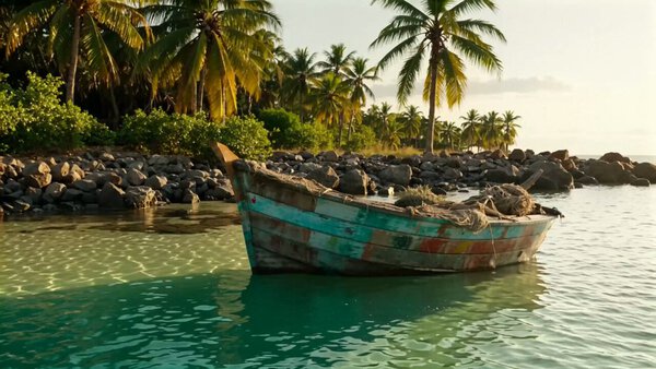 Weathered Wooden Fishing Boat Tropical Cove