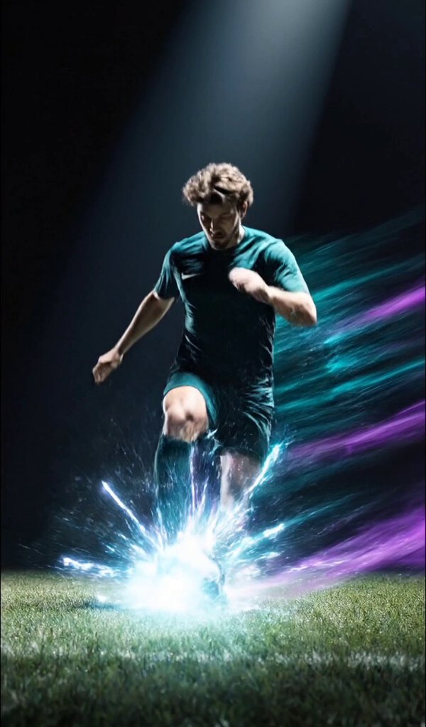 Slow-Motion Footballer Neon Energy Trails
