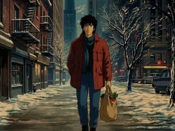 Man Walking in 1980s NYC Street