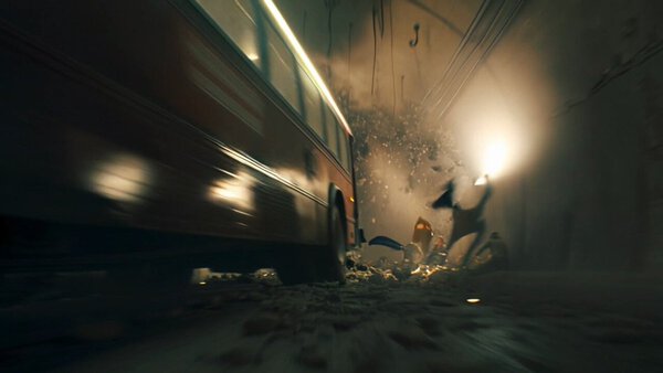 City Bus Crashes Giant Worm Burst