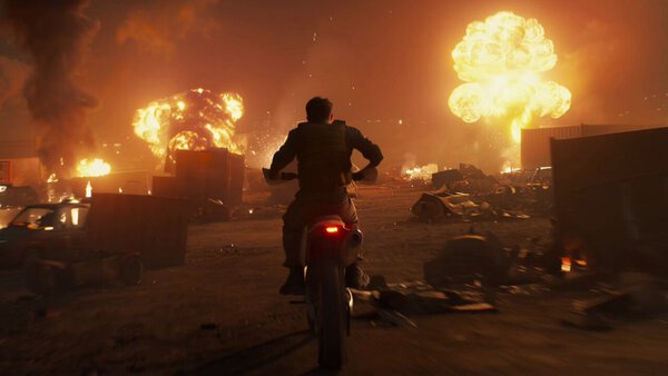 Tracking Shot Rebel Dirtbike Junkyard Battlefield