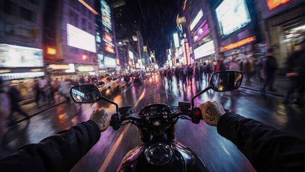 POV Dirt Bike Chase Through Neon City