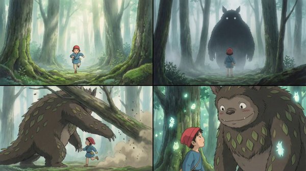 Shot 1 (1s): donor shot Shot 2 (2s): Child running in fogg