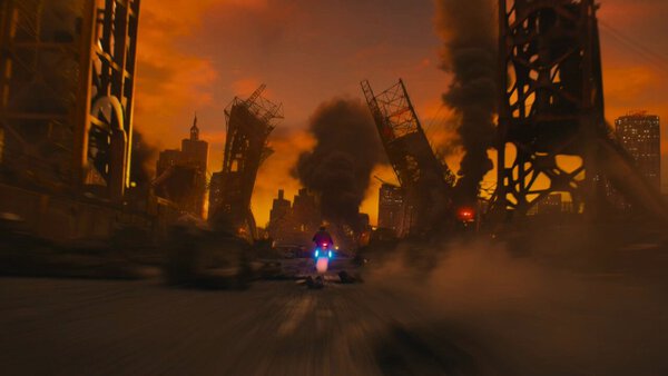 Motorcyclist Dodging Explosions FPV Action