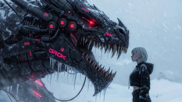 Biomechanical Oni Dragon Silver Haired Girl