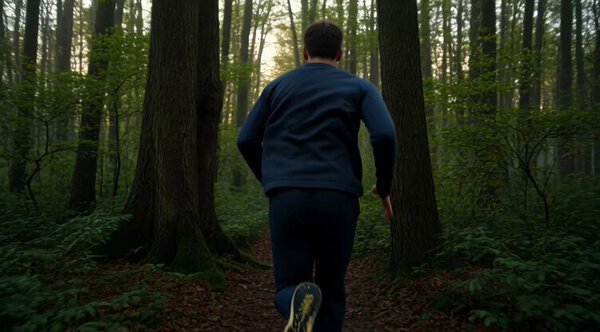 Runner Fleeing Through Dense Forest