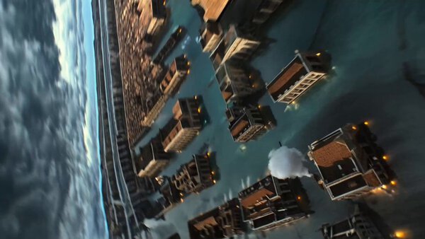 Aquatic Jet Skimmer Over Flooded Ruins