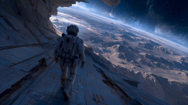 Astronaut Pauses Mid-Stride