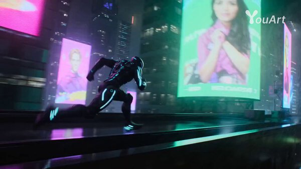 Cybernetic Ninja Dashes Neon Rooftops