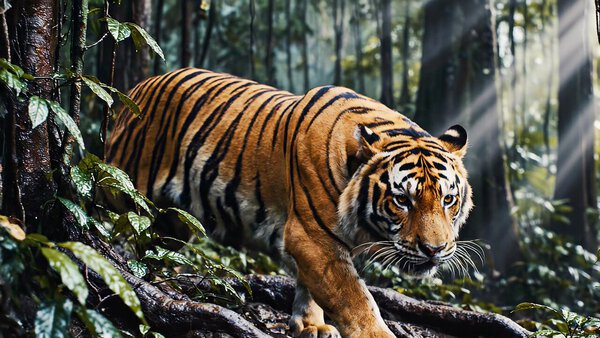 Tiger Moves Stealthily Through Jungle