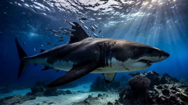 Massive Shark Gliding Through Ocean
