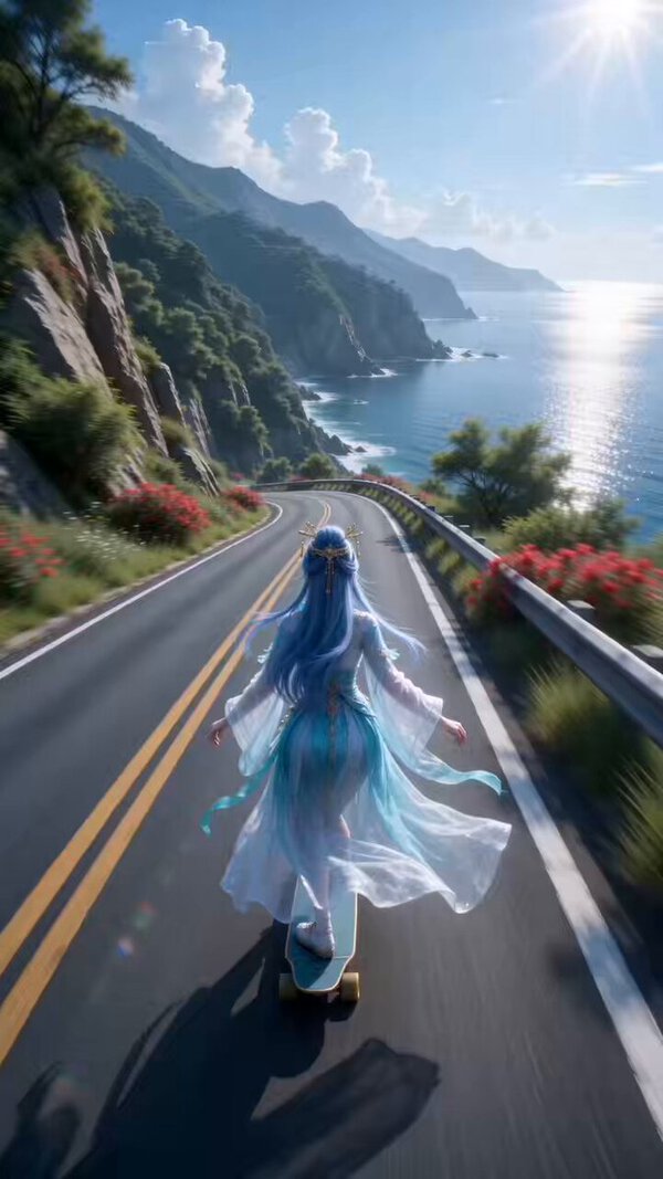 Chinese Animation Goddess Skateboarding