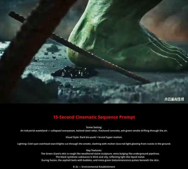 15-Second Cinematic Sequence: Green Giant Symbiote Fusion