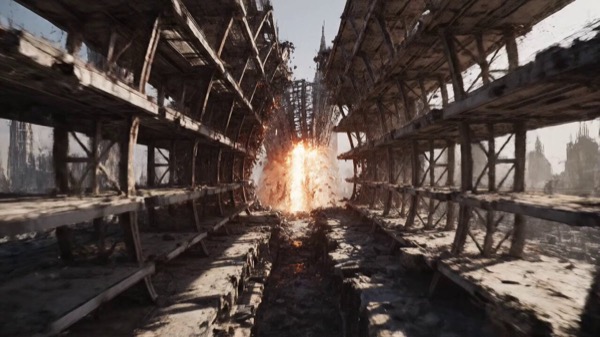 Collapsing Megastructure in Ruined City