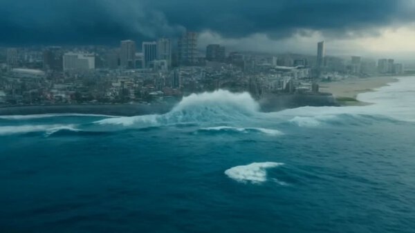 Aerial Shot Coastal Metropolis Storm