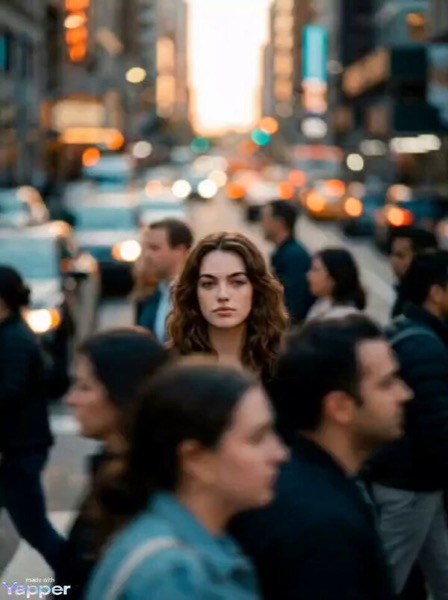 Young Woman Urban Street Crowd Portrait