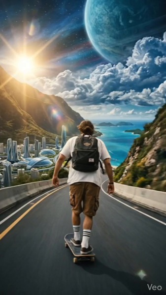Skateboarder on Coastal Highway