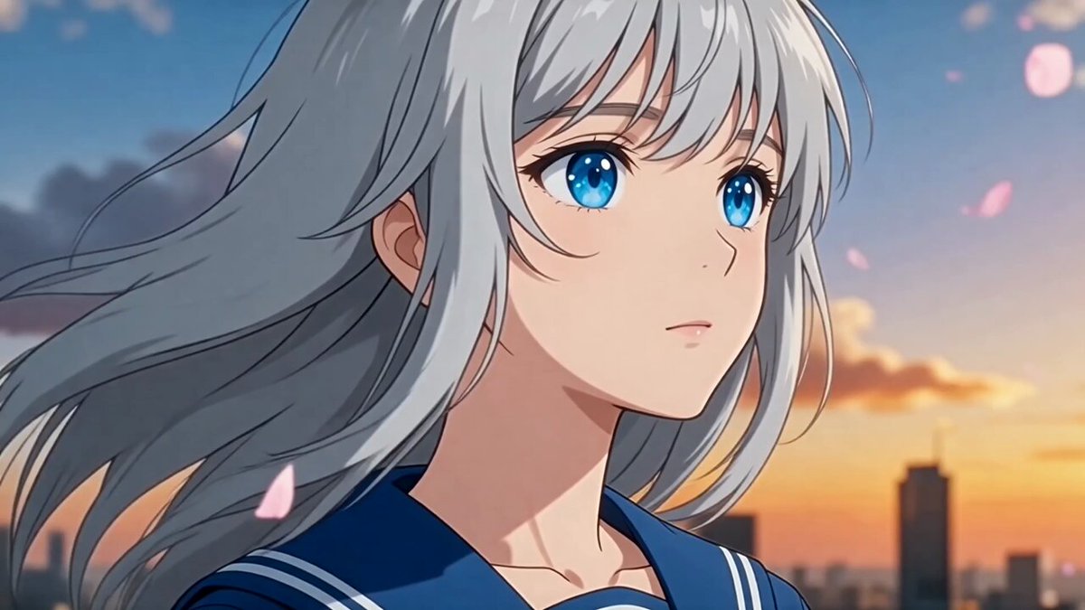 Anime Girl Rooftop Sunset