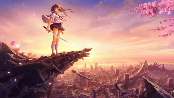 Anime Swordswoman with Energy Wings