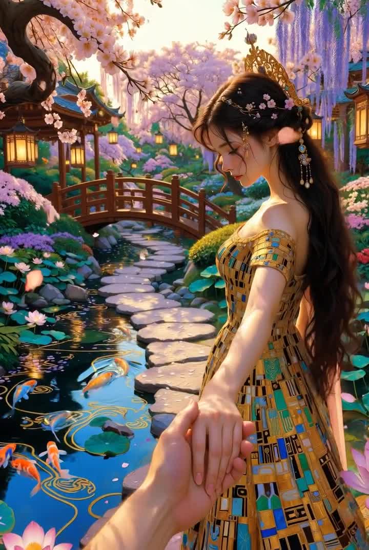 Klimt Painting Romantic Walk