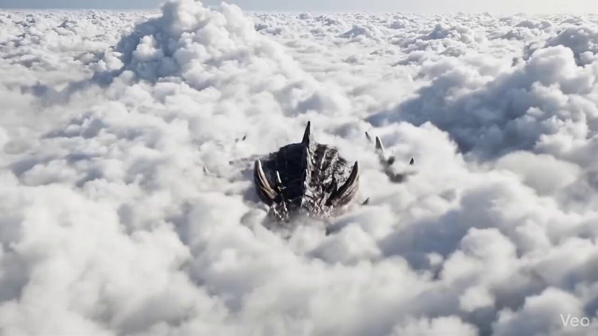 Giant Colossal Dragon Emerges From Clouds