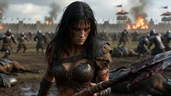 Female Warrior Spear Medieval Battlefield Charge