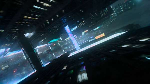 Cyberpunk Bounty Hunter Chase in Neon Market