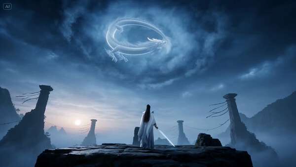 Wuxia Warrior vs White Dragon on Misty Peak